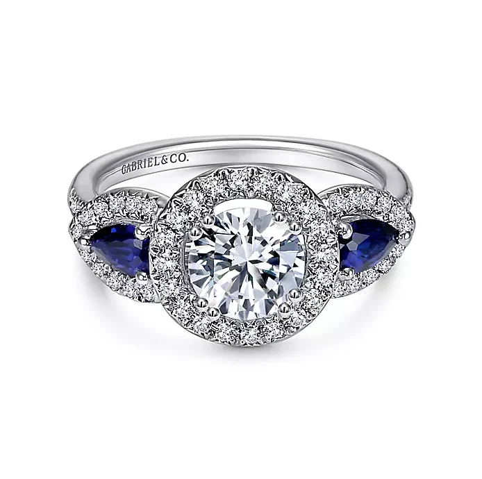 ladies engagement rings vintage-Anselma - 14K White Gold Sapphire and Diamond Engagement Ring