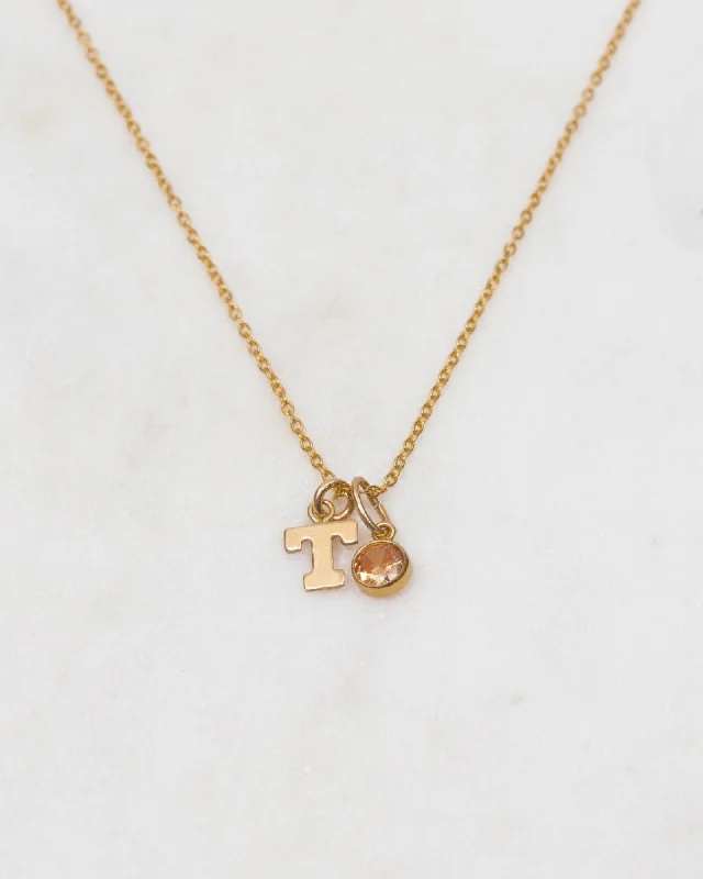 ladies necklaces 1980s-Initial T with Birthstone Necklace