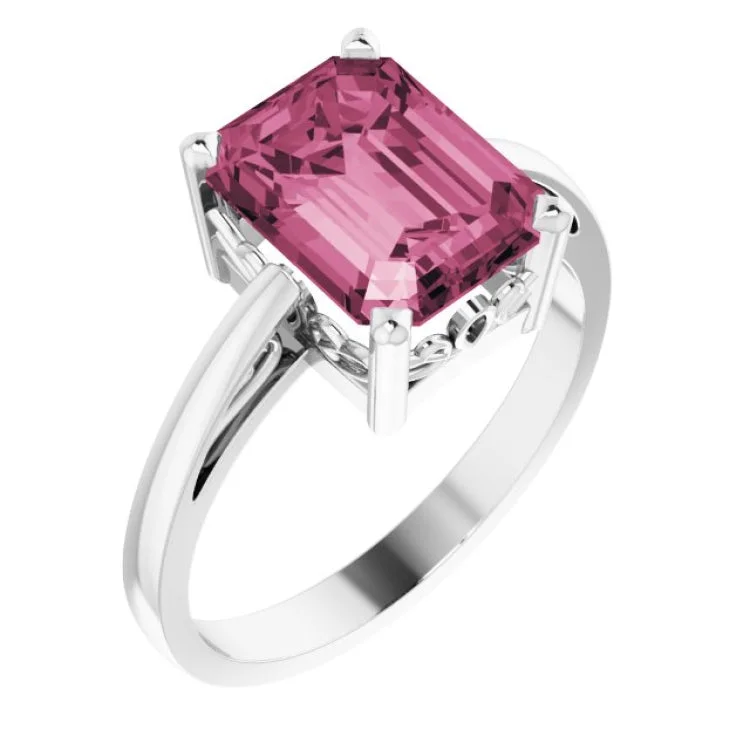 Ladies rings designer charm -14K White Natural Pink Tourmaline Scroll SettingÂ® Ring