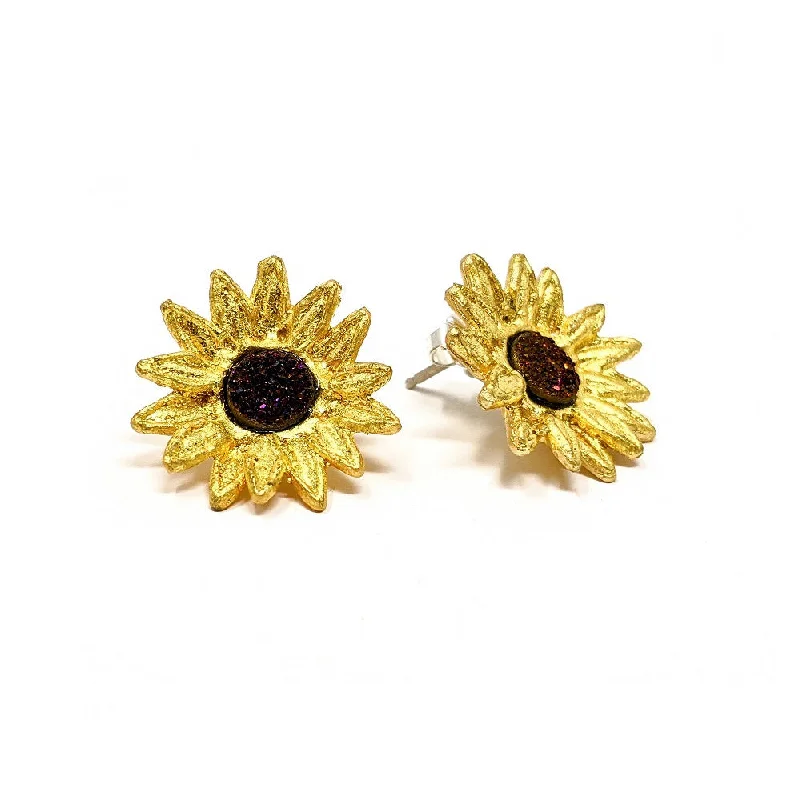 ladies earrings clip on-Petite Post Sunflower Earrings