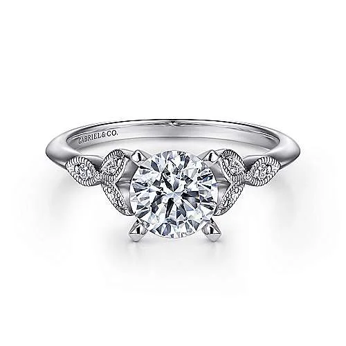 ladies engagement rings glamorous-Vintage Inspired 14K White Gold Split Shank Round Diamond Engagement Ring