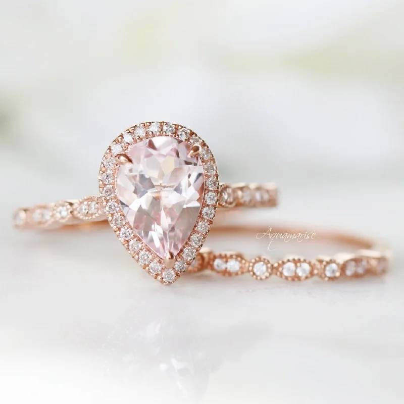 ladies engagement rings styles-Luxe Teardrop Morganite Engagement Ring- 14K Solid Rose Gold