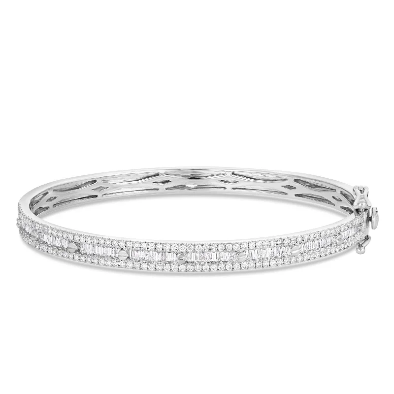 Ladies bracelets balance charm -10K White Gold 2.25ct Baguette Diamond Bangle Bracelet