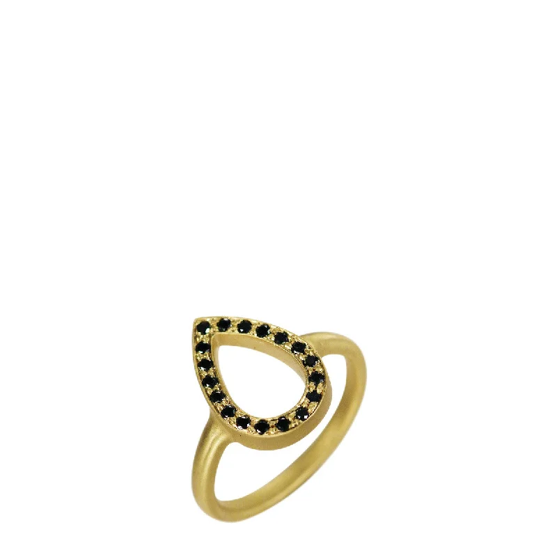 Ladies rings event ready -18K Gold Pave Teardrop Ring with Black Diamonds