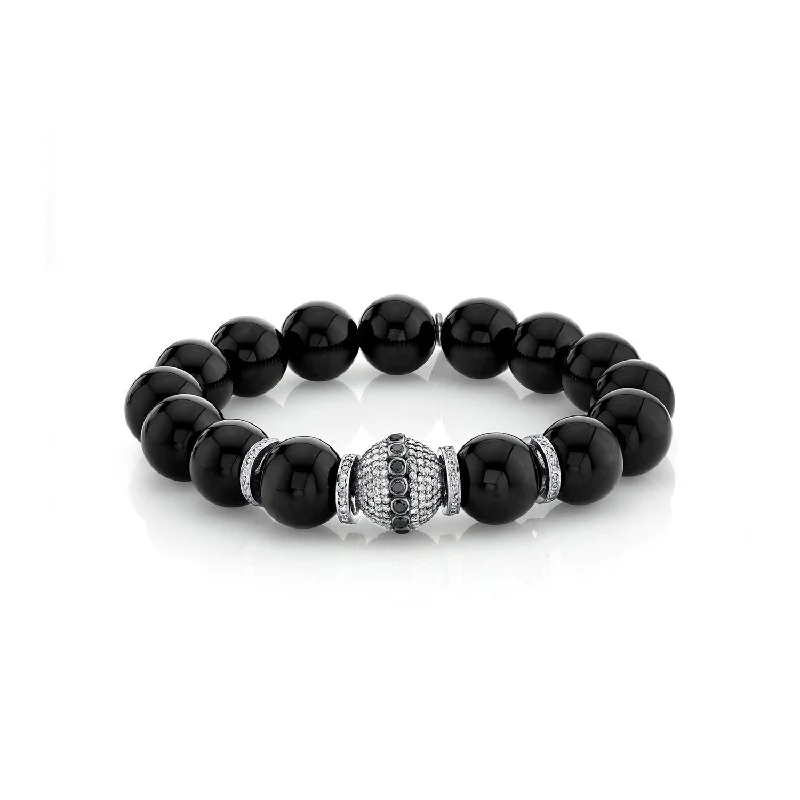 Ladies bracelets pulse glow -Black Onyx Bracelet with Diamond Bezel Bead - 12mm  B0000416