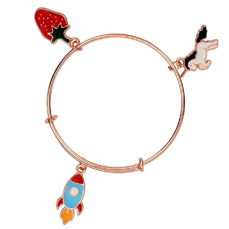 Ladies bracelets tough shine -Mahi Rocket, Strawbery and Shaped unicorn Colorful Enamel Work Charms Rose Gold Bracelets for Girls (BRK1100811Z)