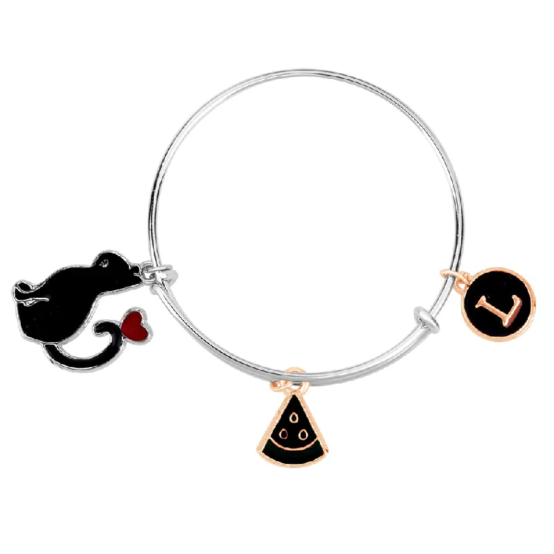 Ladies bracelets twig radiance -Mahi L Letter Pizza & Cat Shaped Rhodium Plated Enamel Work Charms Kids Bracelets for Kids (BRK1100997M)