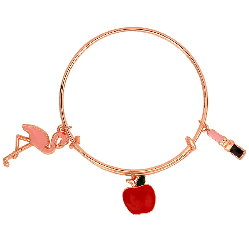 Ladies bracelets twin charm -Mahi Swan & Apple Shape Rose Gold Plated Enamel Work Charms Bracelet for Kids (BRK1100863Z)