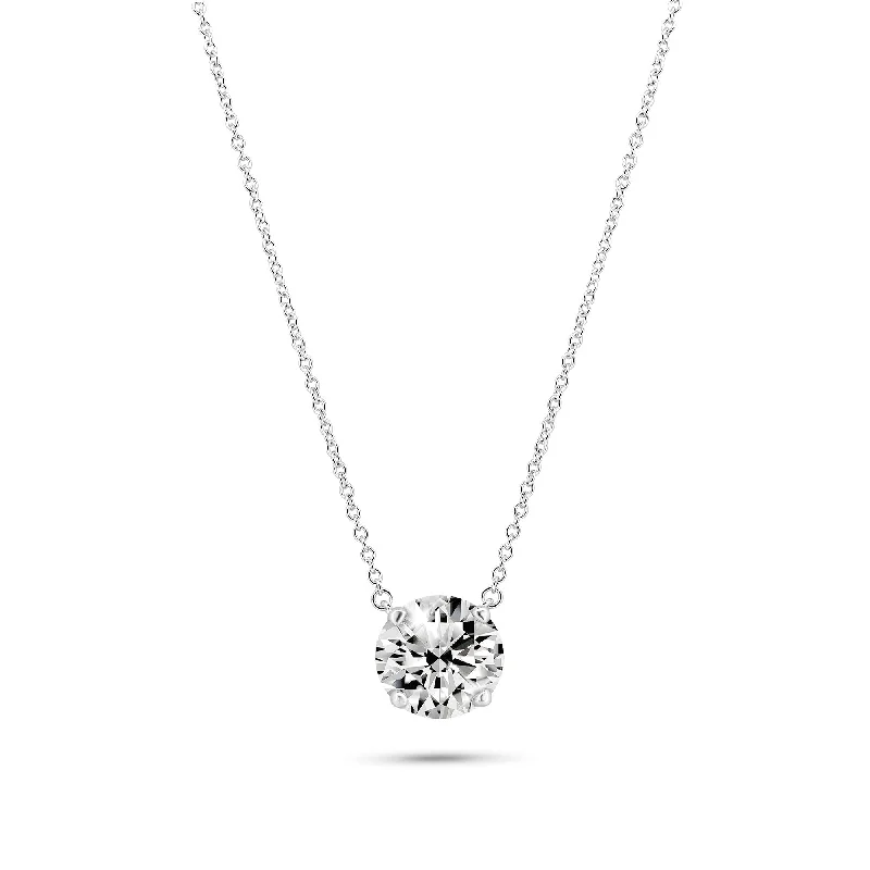 ladies necklaces smooth-Rhodium Plated 925 Sterling Silver Moissanite Stone Solitaire Necklace - MGMN00015