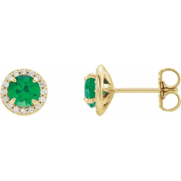 ladies earrings milestone-14K Yellow 5 mm Natural Emerald & 1/8 CTW Natural Diamond Earrings