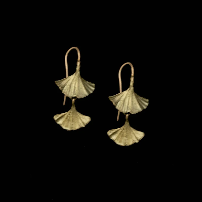 ladies earrings chic-Earrings - Ginkgo Double Drop Wire Earrings