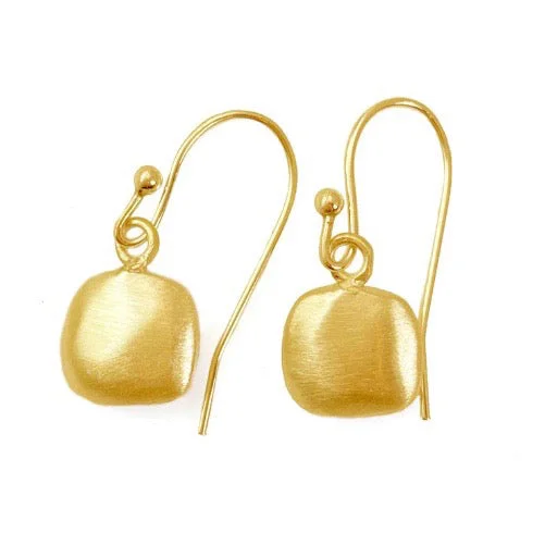 ladies earrings geometric-Puffy Square Drop Earrings - Vermeil