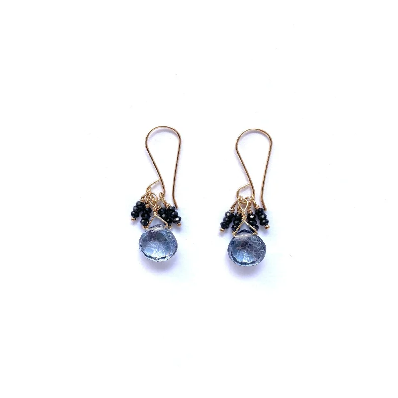 ladies earrings work-Black spinel and grey quartz bead earring