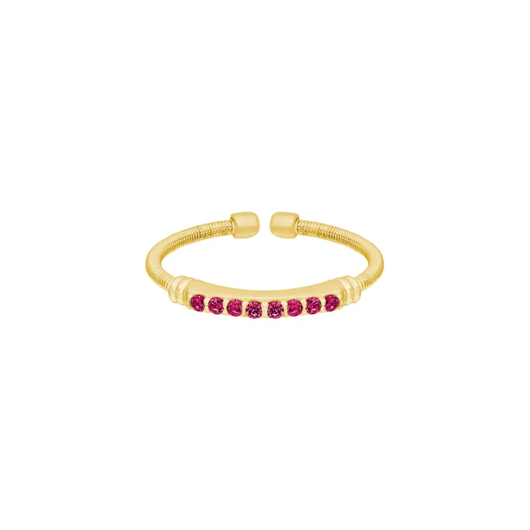 Ladies rings side gem shine -Gold Finish Sterling Silver Cable Cuff Ring with Simulated Ruby Birth Gems - July