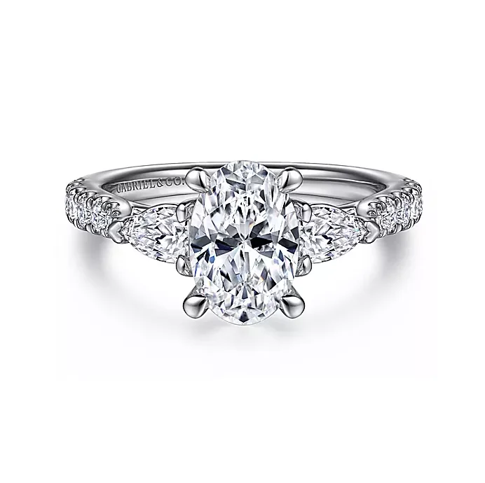 ladies engagement rings sustainable-Isadora - 14K White Gold Oval Three Stone Diamond Engagement Ring