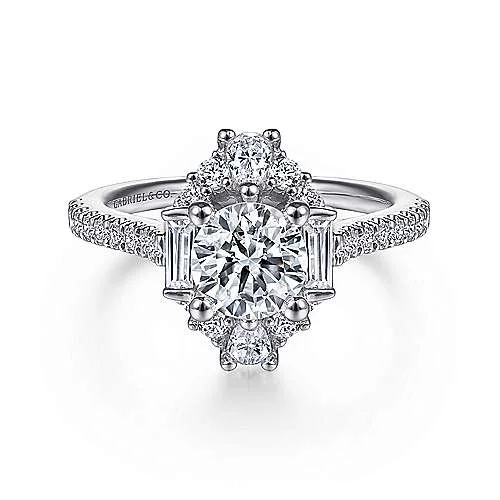 ladies engagement rings flower-Carrington - Unique 14K White Gold Art Deco Halo Diamond Engagement Ring