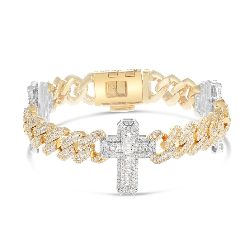 Ladies bracelets trio bead shine -9.75ct Cuban Diamond Bracelet with Cross Motif