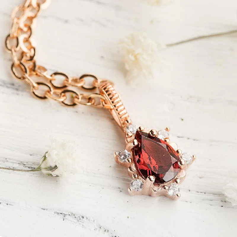 ladies necklaces white gold-Precious Garnet Teardrop Necklace