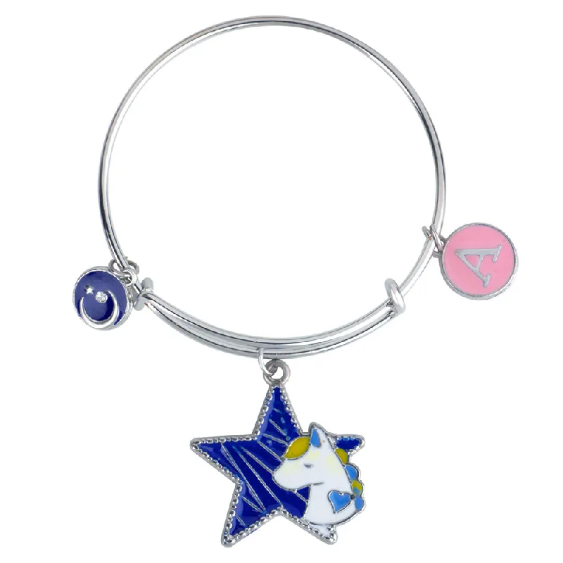 Ladies bracelets old radiance -Mahi A Letter Unicorn & Moon Shaped Rhodium Plated Enamel Work Charms Kids Bracelets for Kids (BRK1100944R)