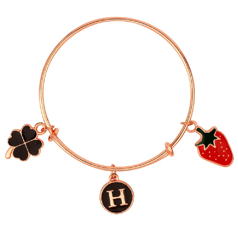 Ladies bracelets taper glow -Mahi H Letter Floral & Strawberry Shaped Charm Bracelet with Rose Gold Plated for Kids (BRK1100860Z)