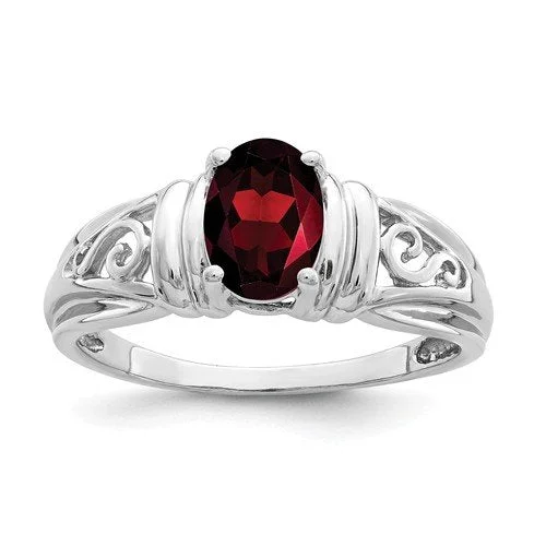 Ladies rings palm glow -14KT WHITE GOLD 1.00 CT OVAL GARNET RING