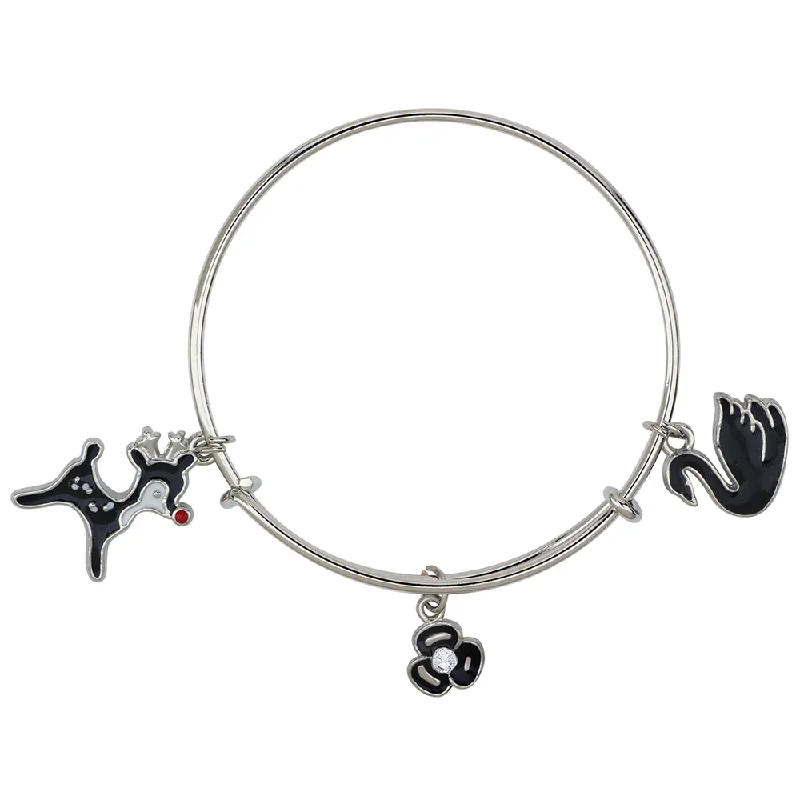 Ladies bracelets crown shine -Mahi Duck, Dog & Floral Shaped Rhodium Plated Enamel Work Charms Bracelet for Kids (BRK1100881R)