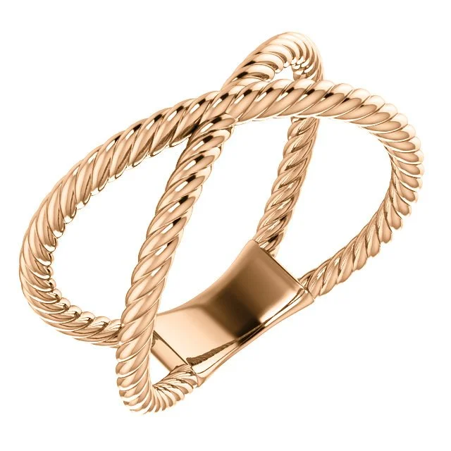 Ladies rings exotic sparkle -14KT Gold Rope Criss-Cross Ring