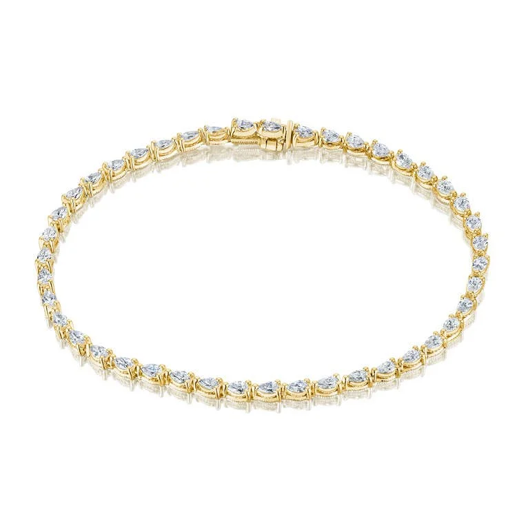 Ladies bracelets rose quartz glow -Stilla | Pear Diamond Tennis Bracelet in 18k Yellow Gold FB6737Y