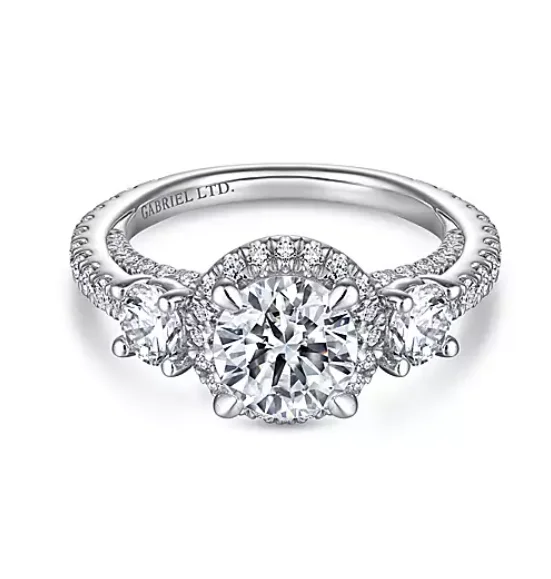 ladies engagement rings collectible-Darla - 18K White Gold Round Three Stone Diamond Engagement Ring