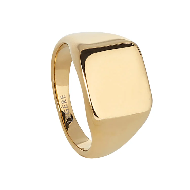 Ladies rings old mine charm -Gold IP Finish Stainless Steel Square Signet Ring  - Size 10