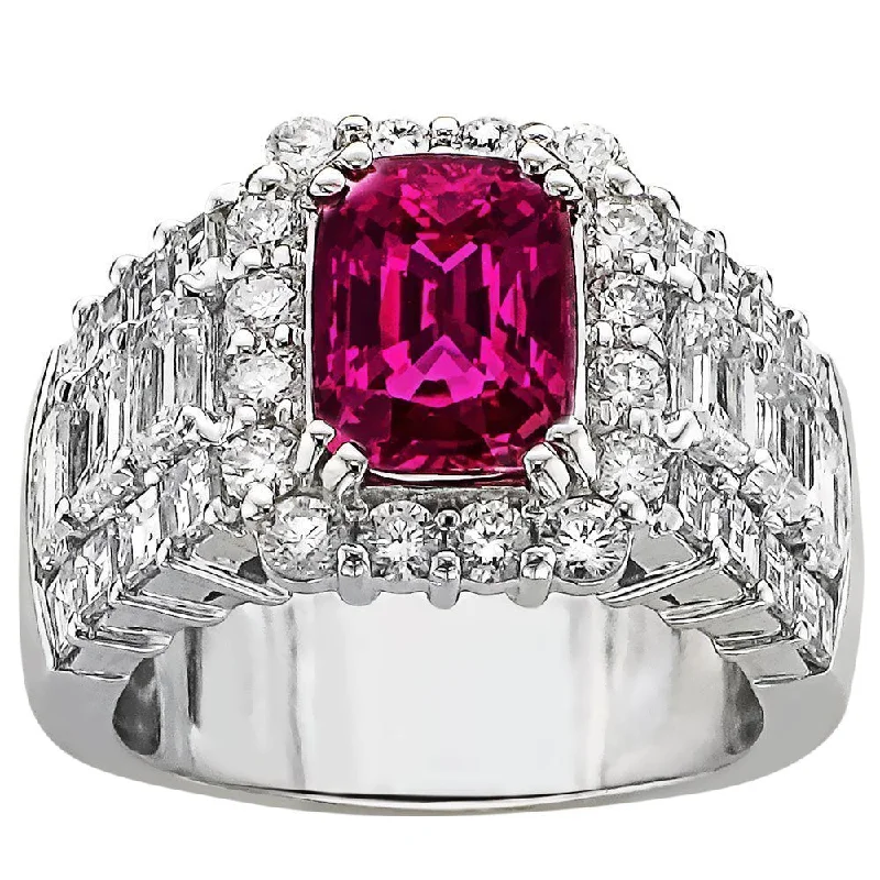 Ladies rings bold glow -JULEVE 18KT GOLD 3.11 CT PINK-RED SAPPHIRE & 3.46 CTW DIAMOND RING