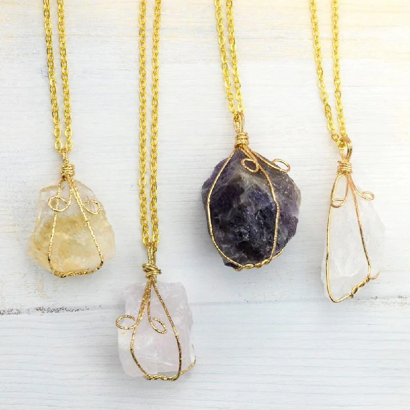 ladies necklaces joy-Wire Wrapped Raw Crystal Necklace