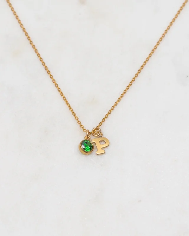 ladies necklaces extravagant-Initial P with Birthstone Necklace