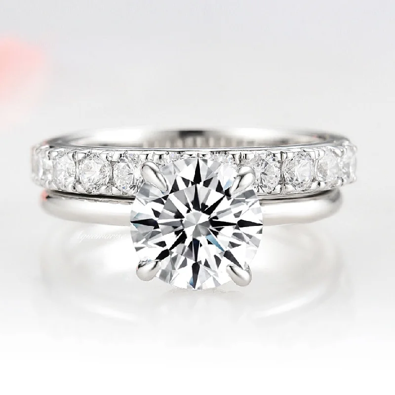 ladies engagement rings sentimental-1.5CT Round Cut Moissanite Engagement Ring- 14K White Gold