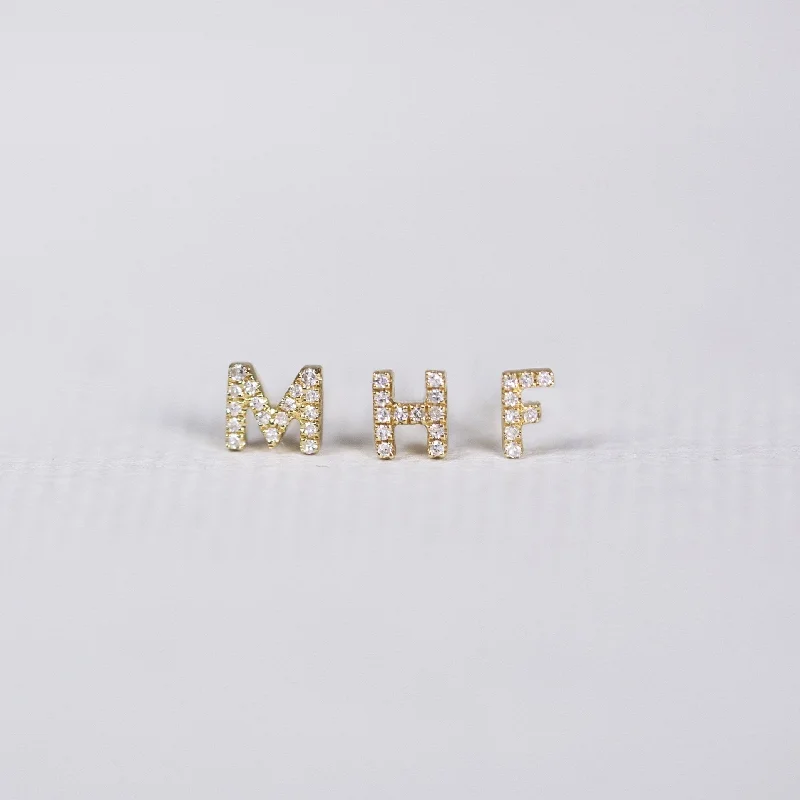 ladies earrings custom-Gold Diamond Letter Stud Earrings