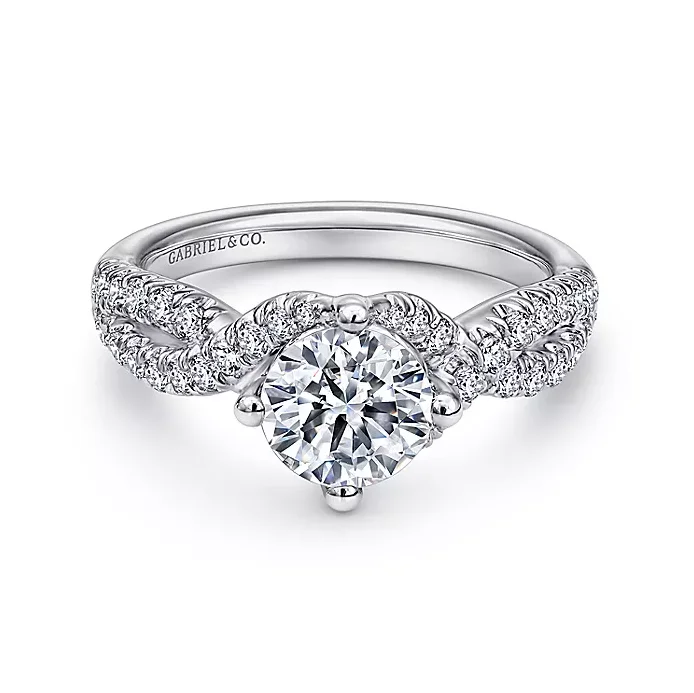 ladies engagement rings trending-Alexis - 14K White Gold Round Twisted Diamond Engagement Ring