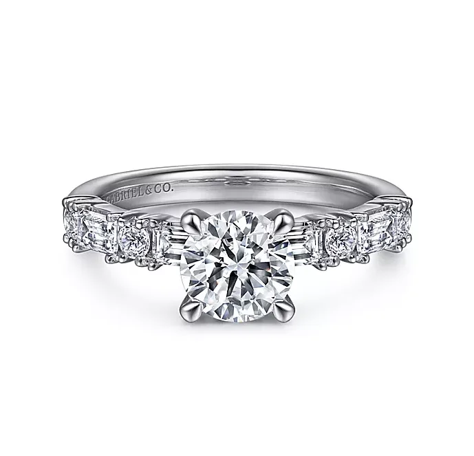 ladies engagement rings art nouveau-Leanna - 14K White Gold Baguette and Round Diamond Engagement Ring