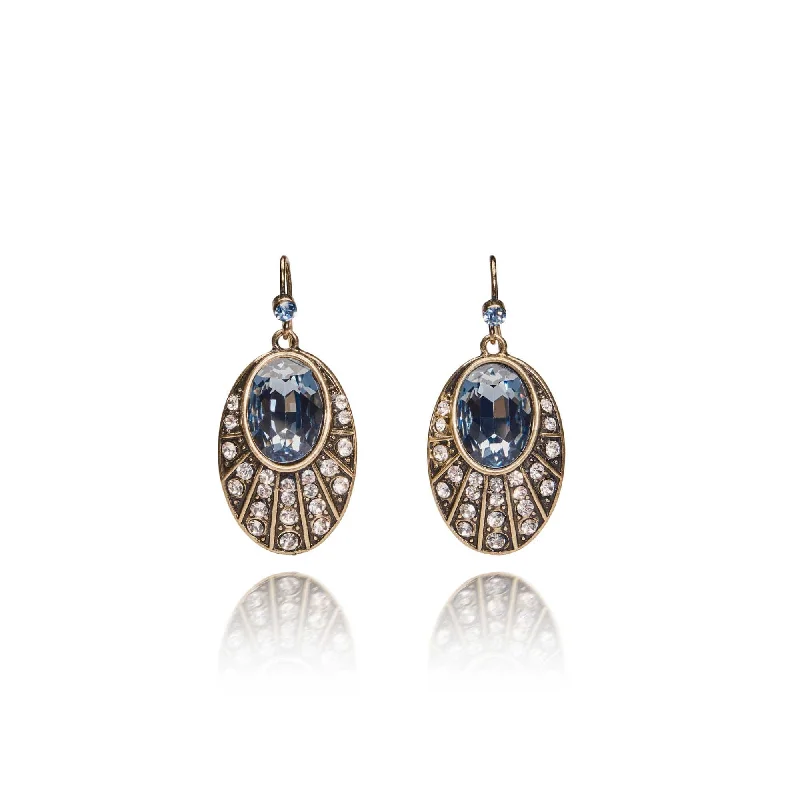 ladies earrings minimalist-Sapphire Oval Stone 1920s Earrings: Art Deco Earrings