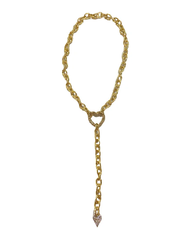 ladies necklaces luxury brand-Heart Lock Lariat Necklace - Gold