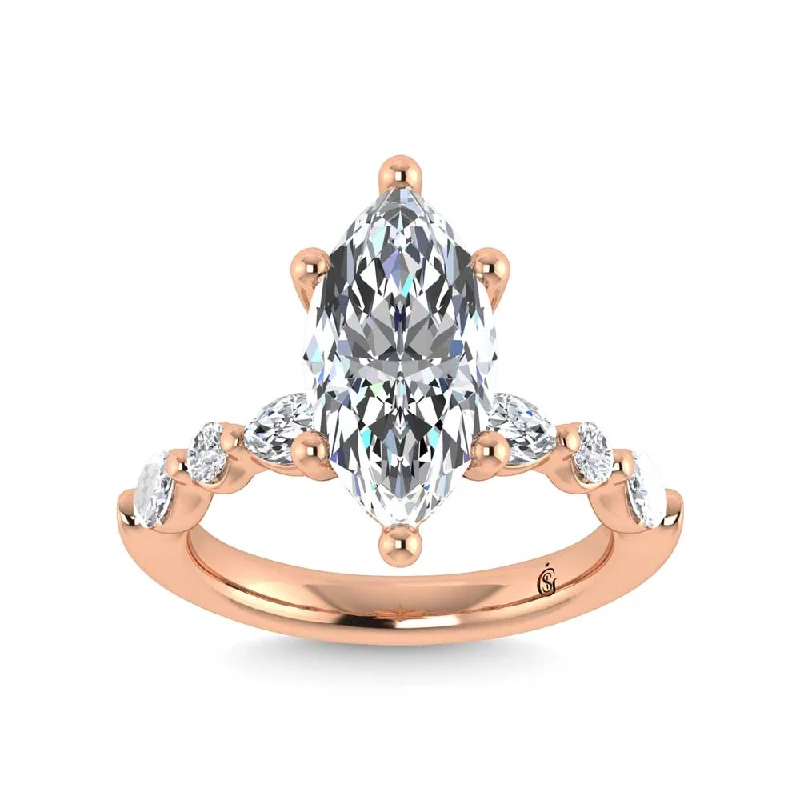 ladies engagement rings bespoke-14K Rose Gold Lab Grown Diamond 3 5/8 Ct.Tw. Marquise & Round Engagement Ring (Marquise Center)