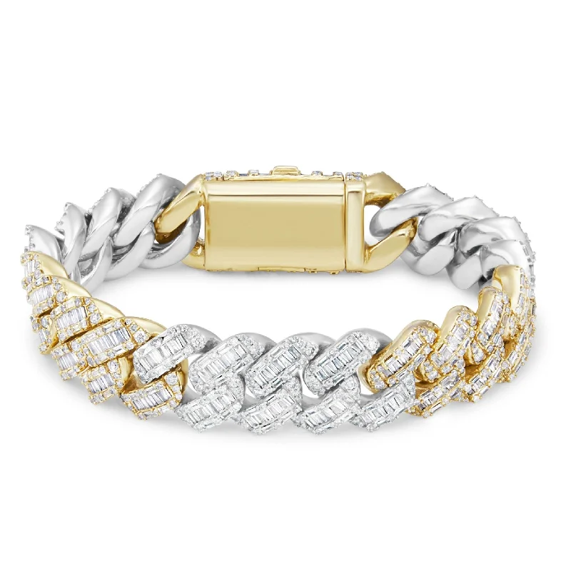 Ladies bracelets pure shine -10K Gold Two Tone 10.25ct Baguette Diamond 10mm Cuban Bracelet