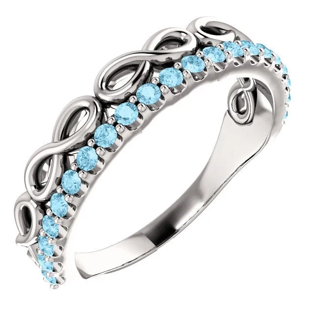 Ladies rings polynesian charm -14KT GOLD 0.35 CTW AQUAMARINE INFINITY STACKABLE RING