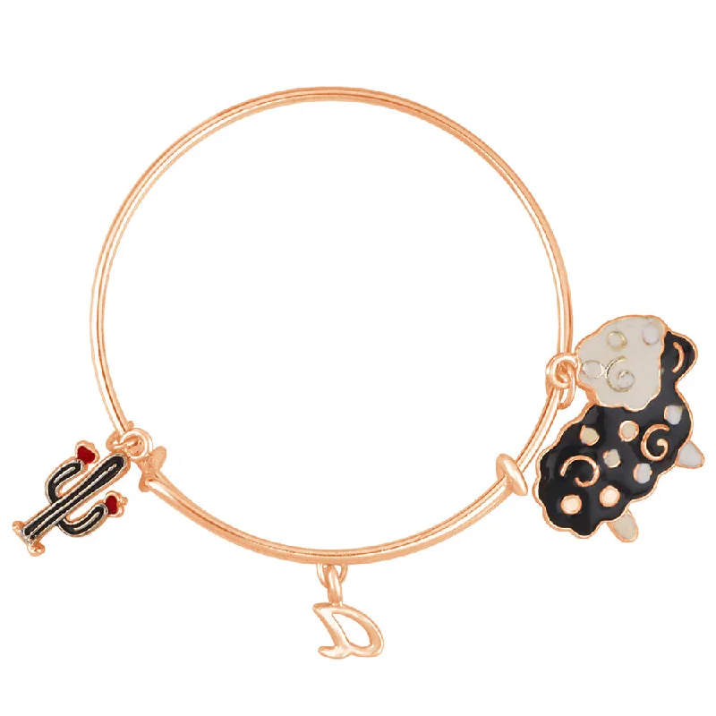 Ladies bracelets gleam glow -Mahi A Letter Cactus & Ship Shaped Rose Gold Plated Enamel Work Charms Kids Bracelets for Kids (BRK1100980Z)