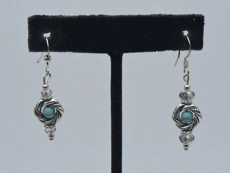 ladies earrings cleaning-Vintage Silver Tone and Faux Turquoise Bead Dangle Earrings