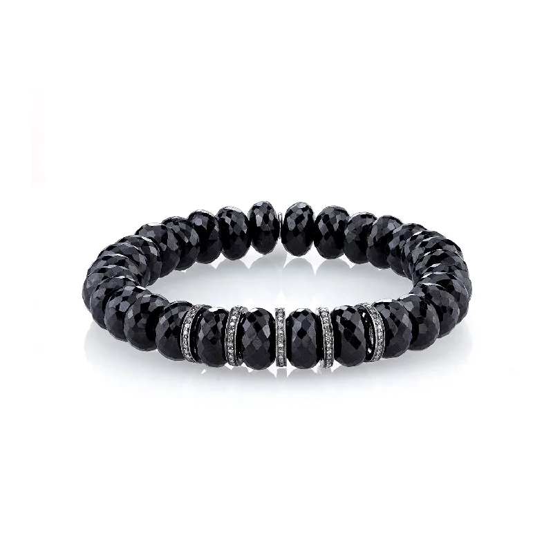 Ladies bracelets paint radiance -Black Faceted Spinel Bracelet With Five Diamond Rondelles - 10mm  B0001679