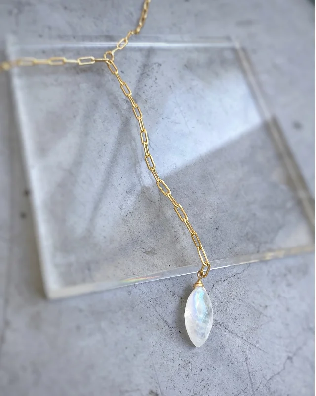 ladies necklaces storage-Moonstone Marquise  Y Necklace