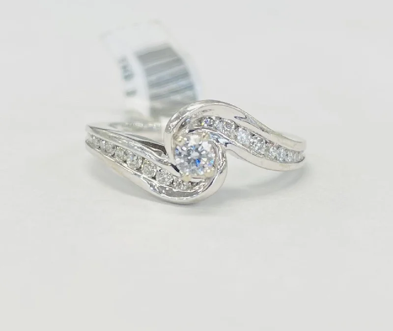 ladies engagement rings pear-Twist Swirl White Gold Diamond Engagement Ring