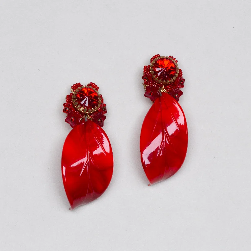 ladies earrings square-Vintage Red Leaf Clip-on Earrings