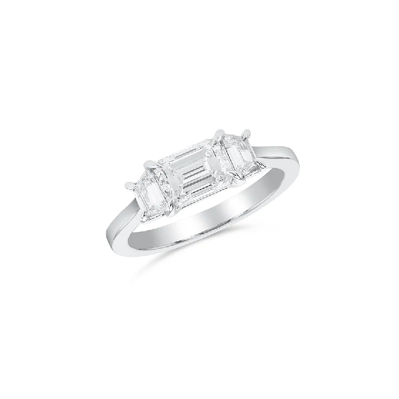 ladies engagement rings bold statement-14K White Gold 1.01 CT Emerald Cut and 0.40 CT Baguette Diamond East-West Engagement Ring