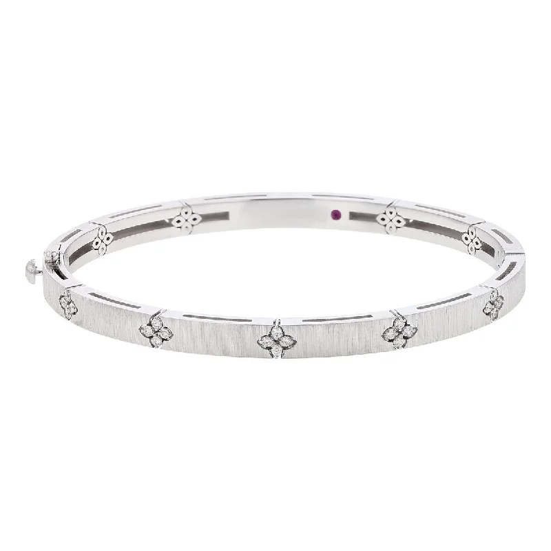 Ladies bracelets sakura glow -Love in Verona Diamond Satin Bangle Bracelet in 18K White Gold